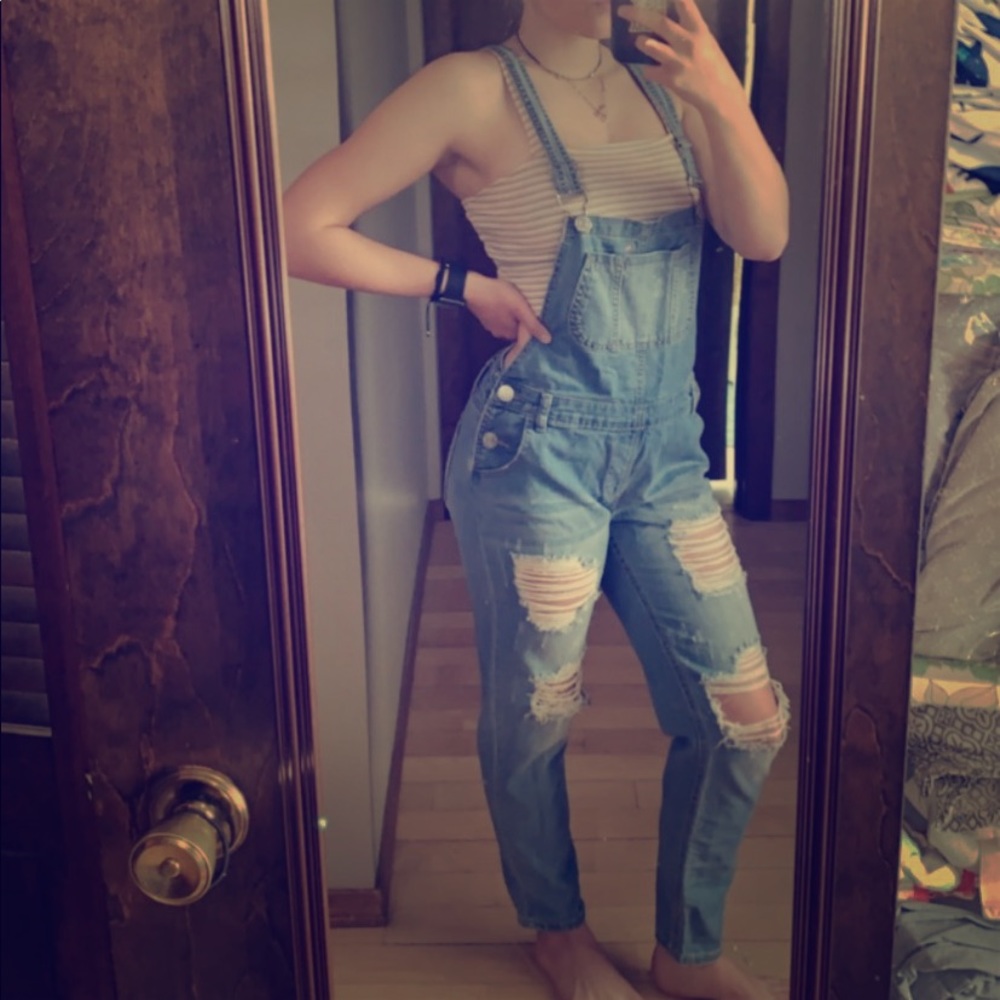 Ripped Jean Overalls